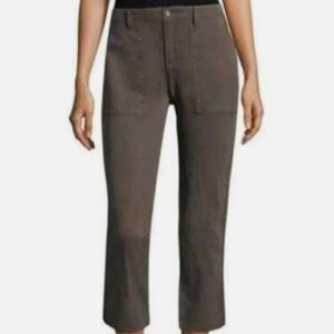 Joie Linen Blend Pant 10 Olive Cropped Hammer Nail Detail